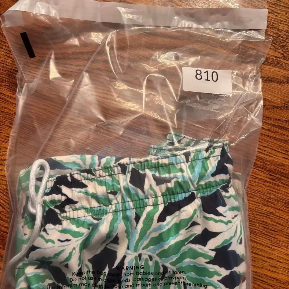 Lands' End Swim Trunks Mens Size‎ XL 40-42 Navy & Green Palm Leaves